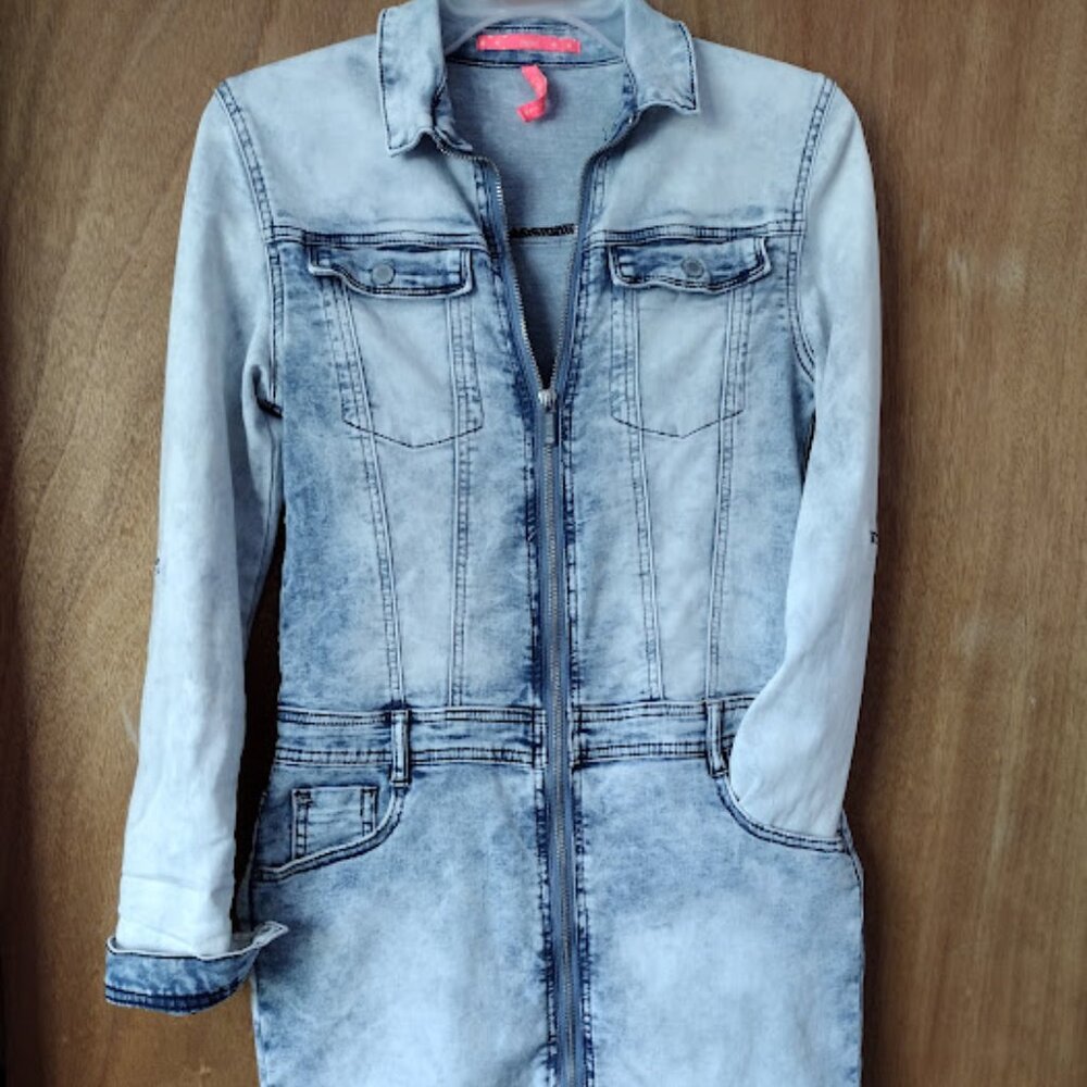 Long sleeve denim zipped mini dress